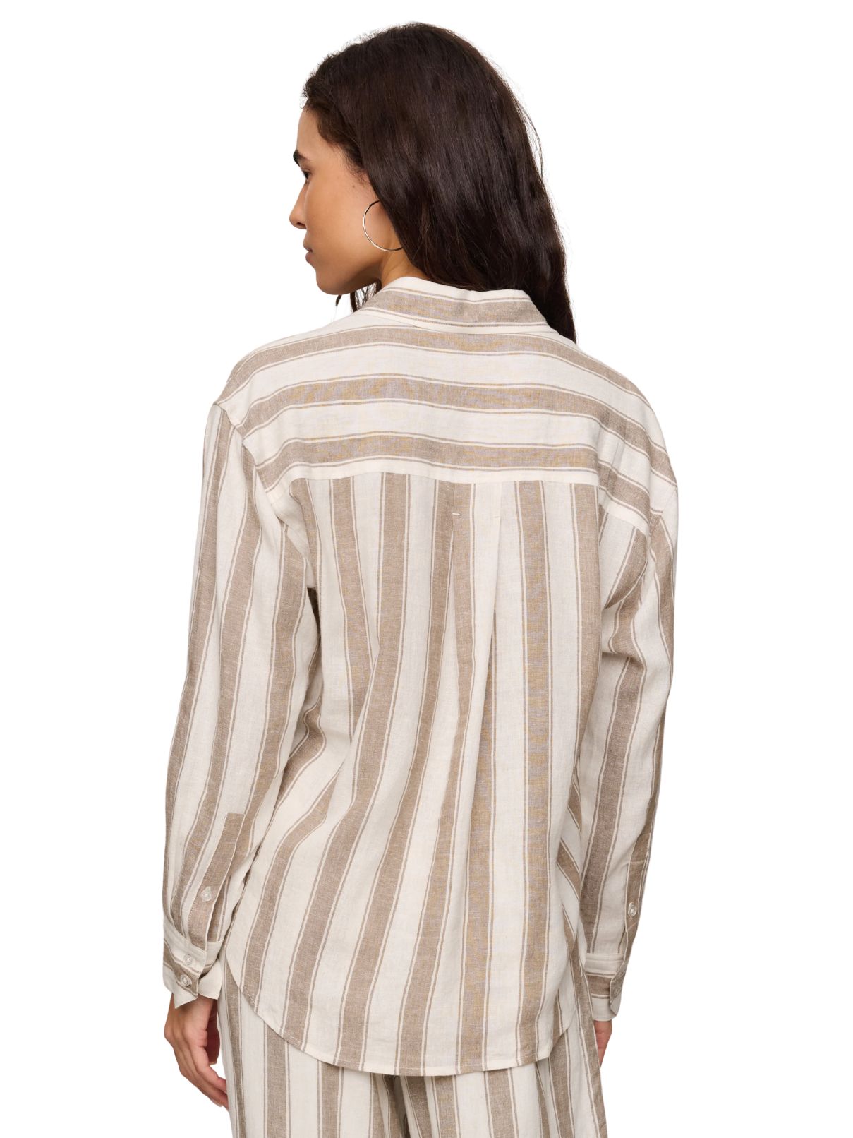 Z Supply Perfect Striped Linen Button Up in Light Toffee