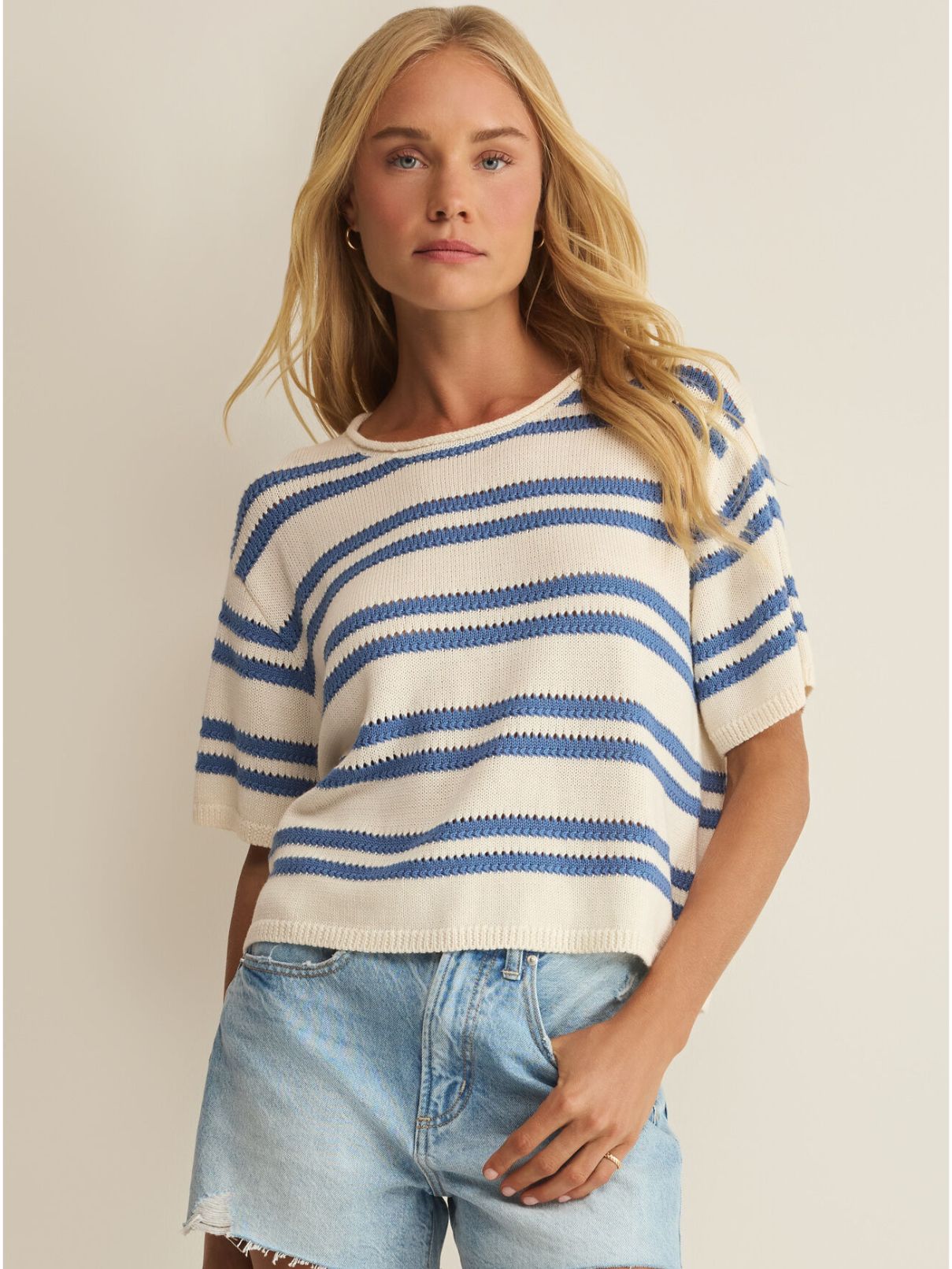 Z Supply Prado Stripe Sw eater Tee in Lake Blue