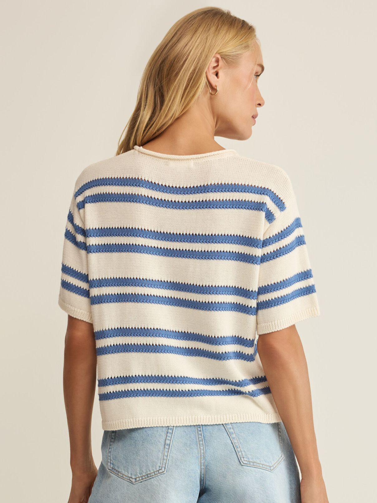 Z Supply Prado Stripe Sw eater Tee in Lake Blue