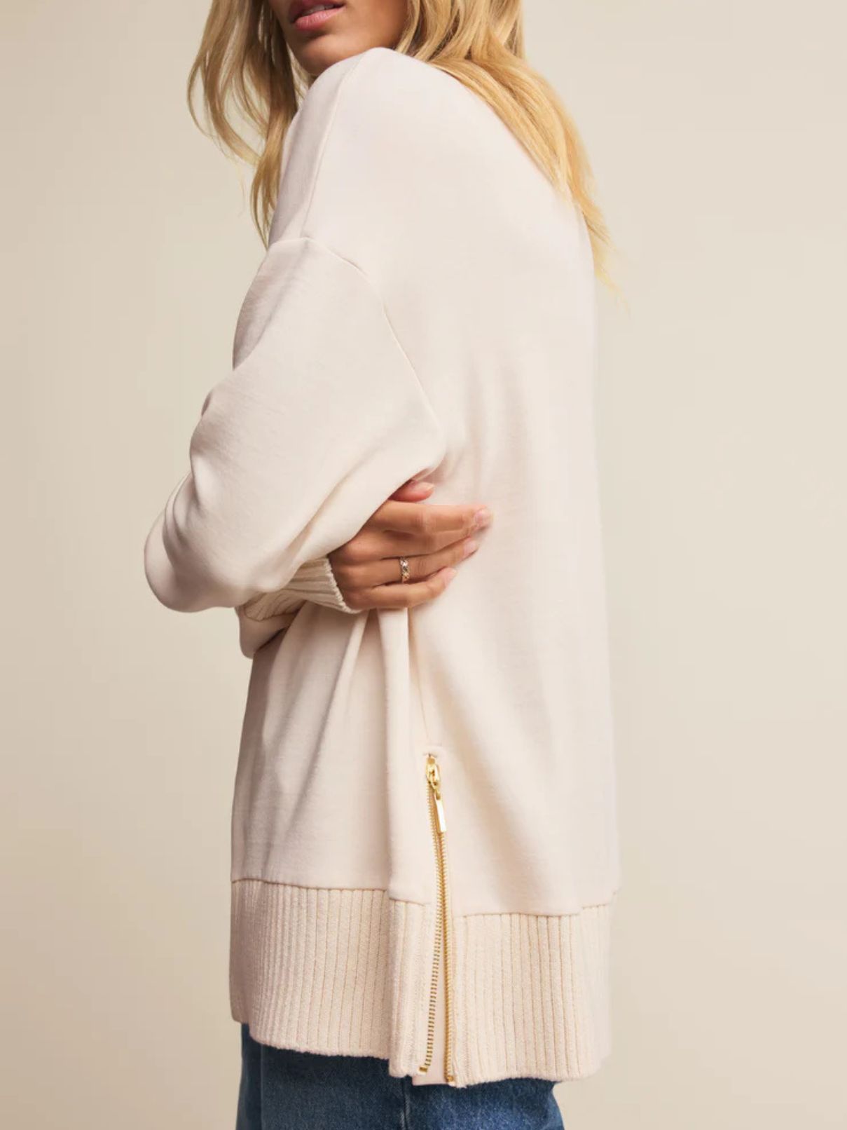 Z Supply Sable Rib Sweatshirt in Warm White