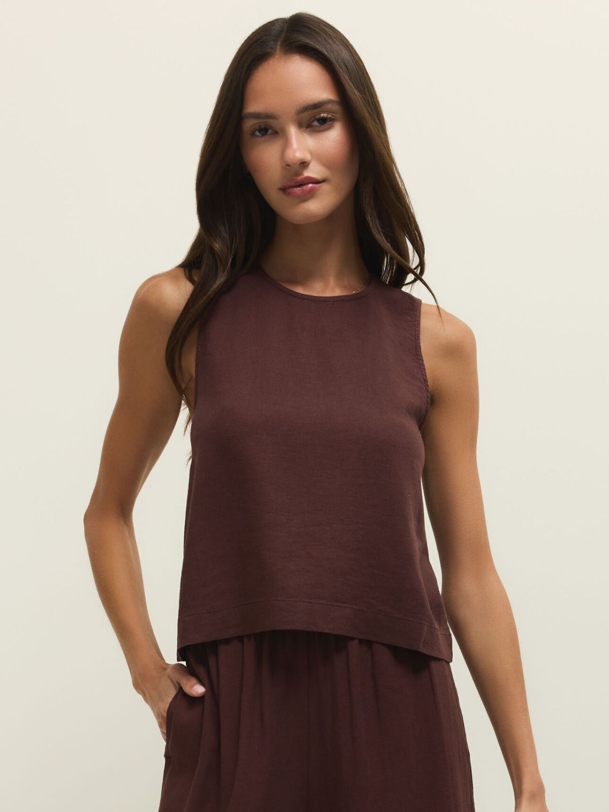 Z Supply Sloane Linen Top in Chocolate Cherry