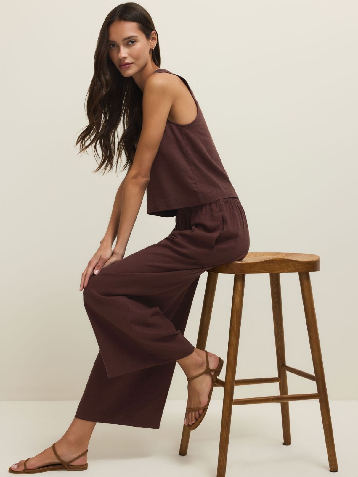 Z Supply Sloane Linen Top in Chocolate Cherry