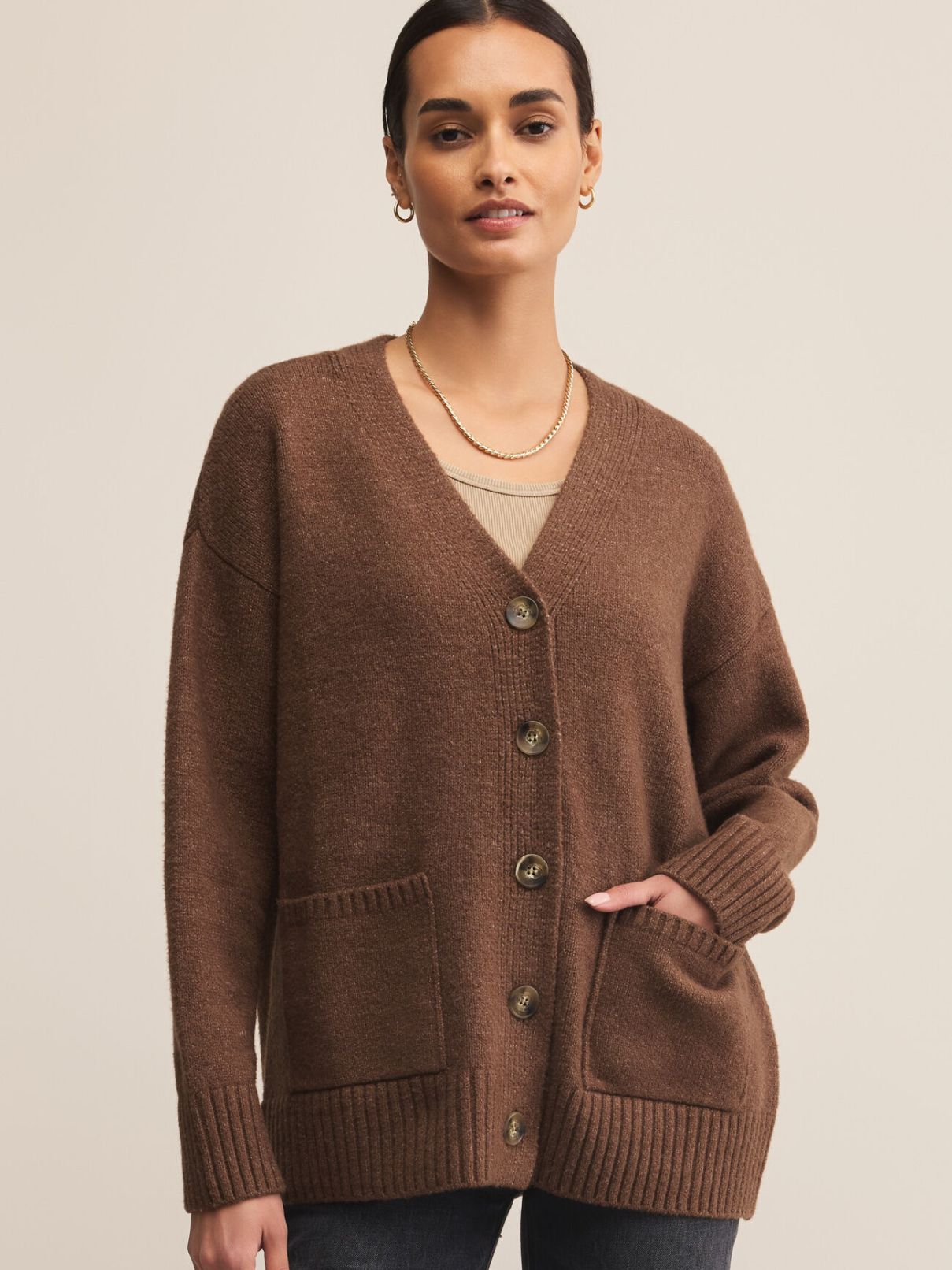 Z Supply Theo Cardigan Sweater in Suede