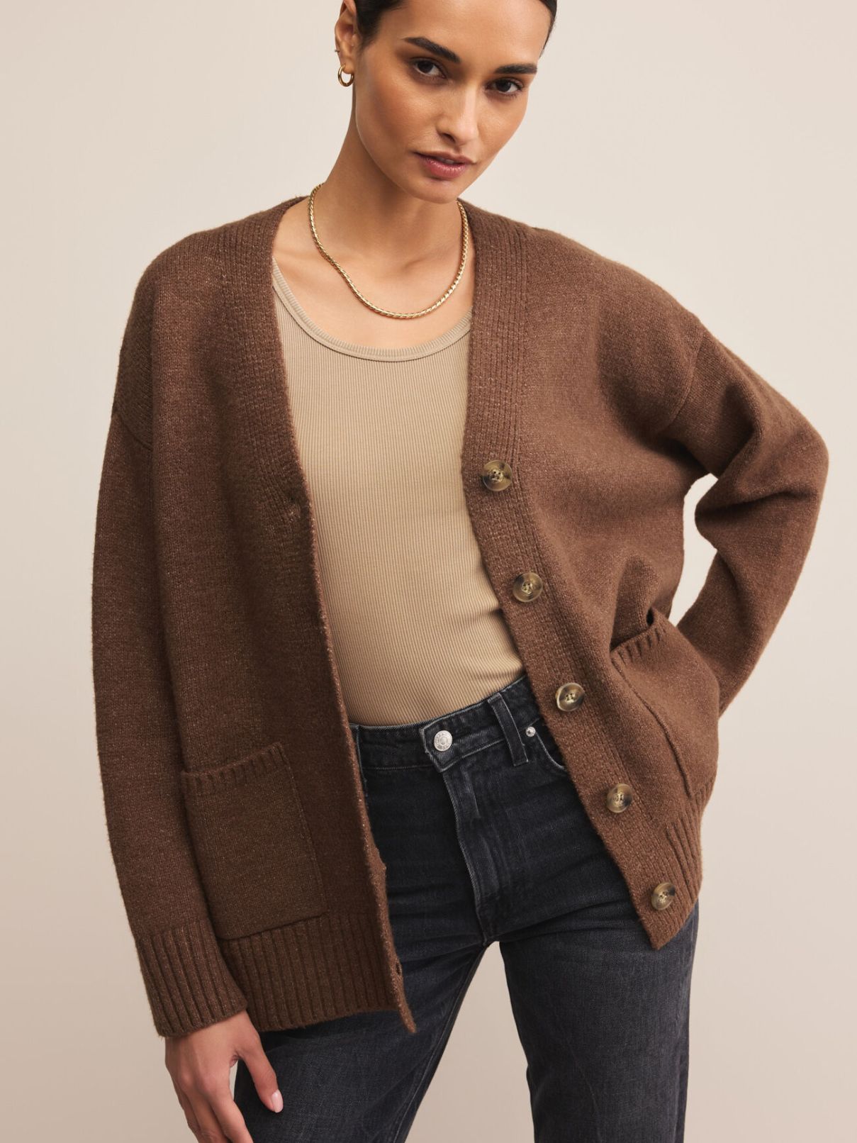 Z Supply Theo Cardigan Sweater in Suede
