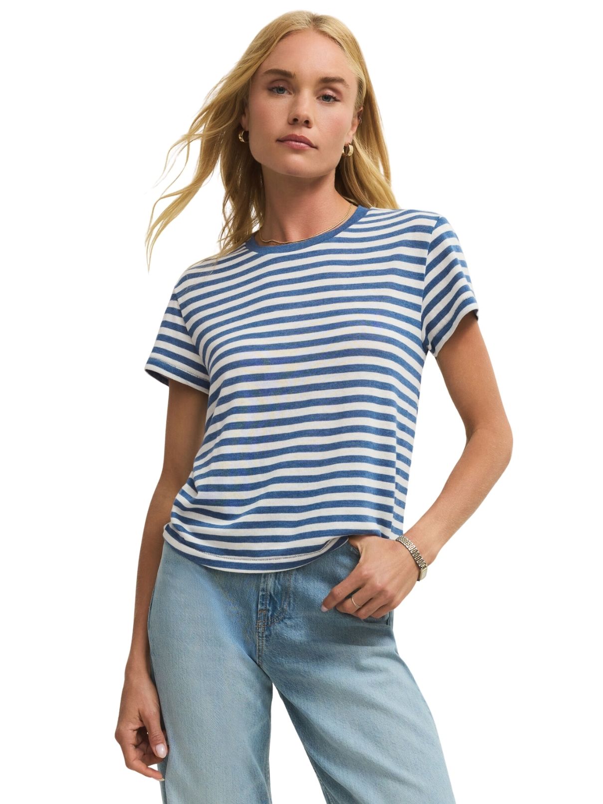 Z Supply Tourist Striped Tee in Calypso Blue Indigo
