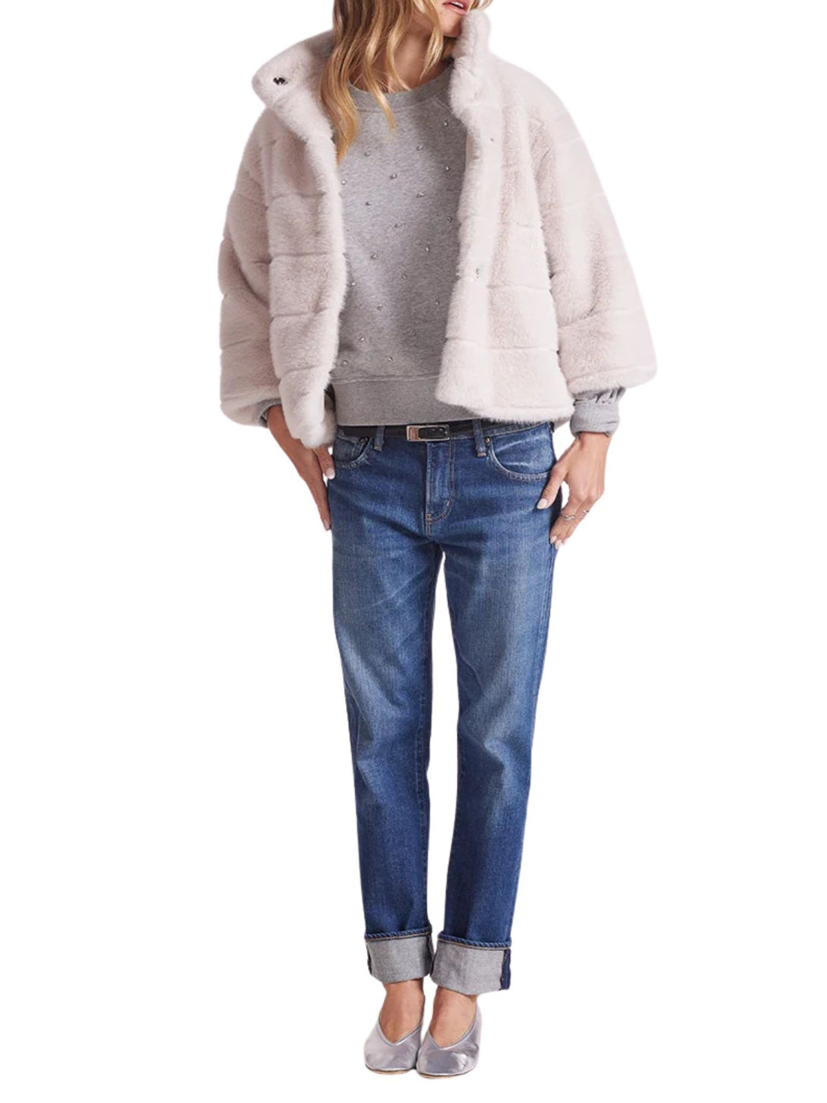 bobi LA Boxy Dinner Faux Fur Jacket in Champagne