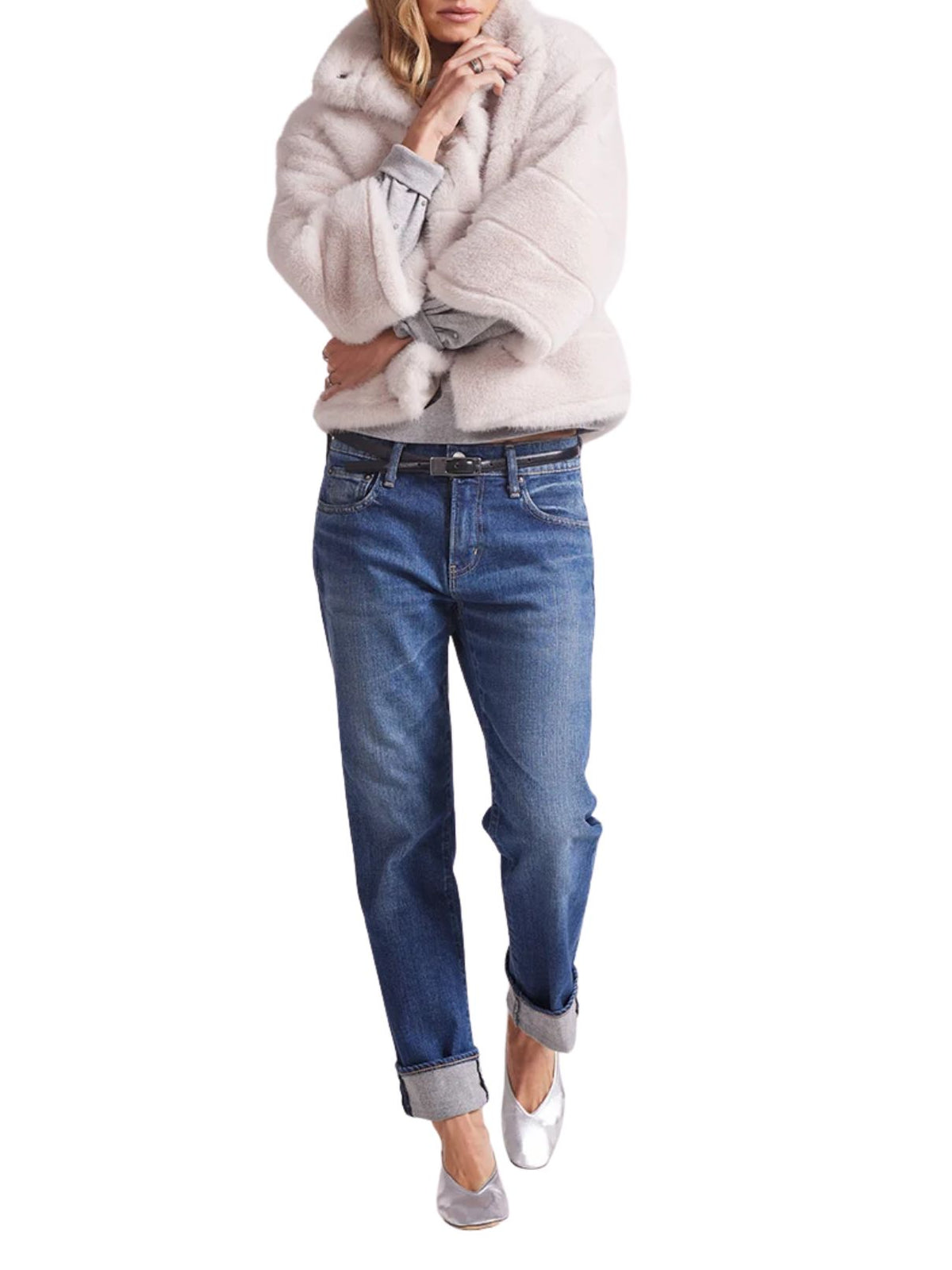 bobi LA Boxy Dinner Faux Fur Jacket in Champagne