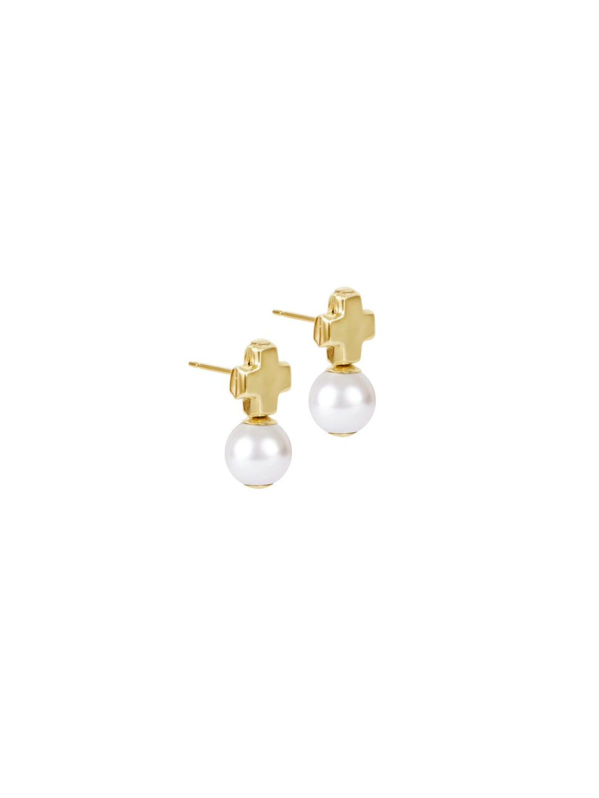 enewton Signature Cross Small Gold Stud Earrings with Pearl