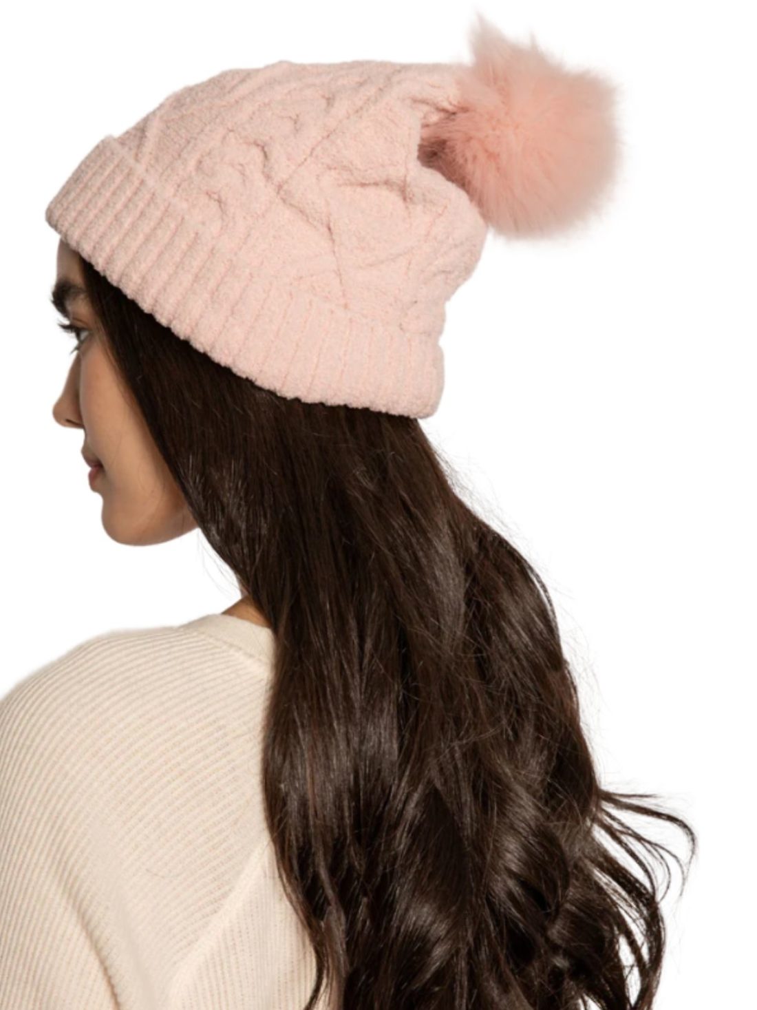 .pj salvage cable knit beanie in pink clay