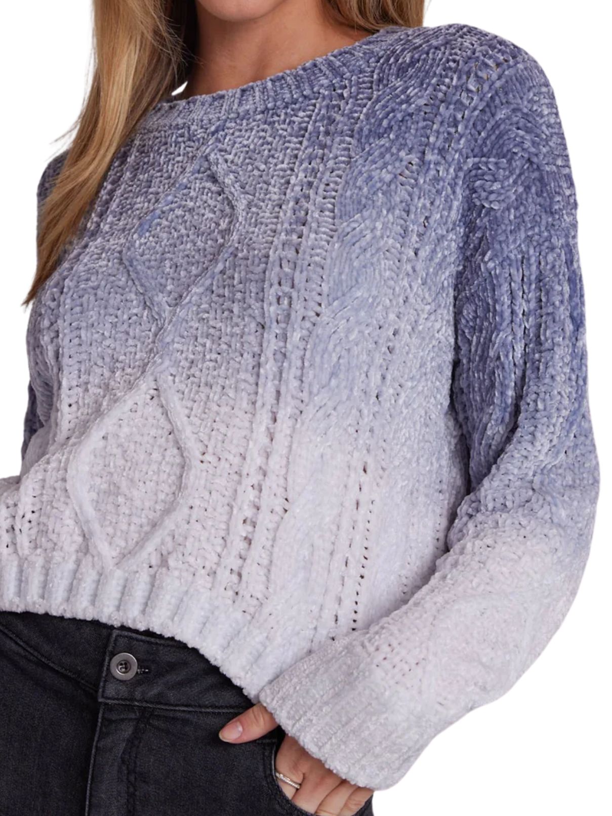 Bella Dahl Cable Crew in Winter Sky Ombre Cotton Island Women s