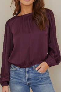 bella dahl elastic shirred blouse in currant floral 100259
