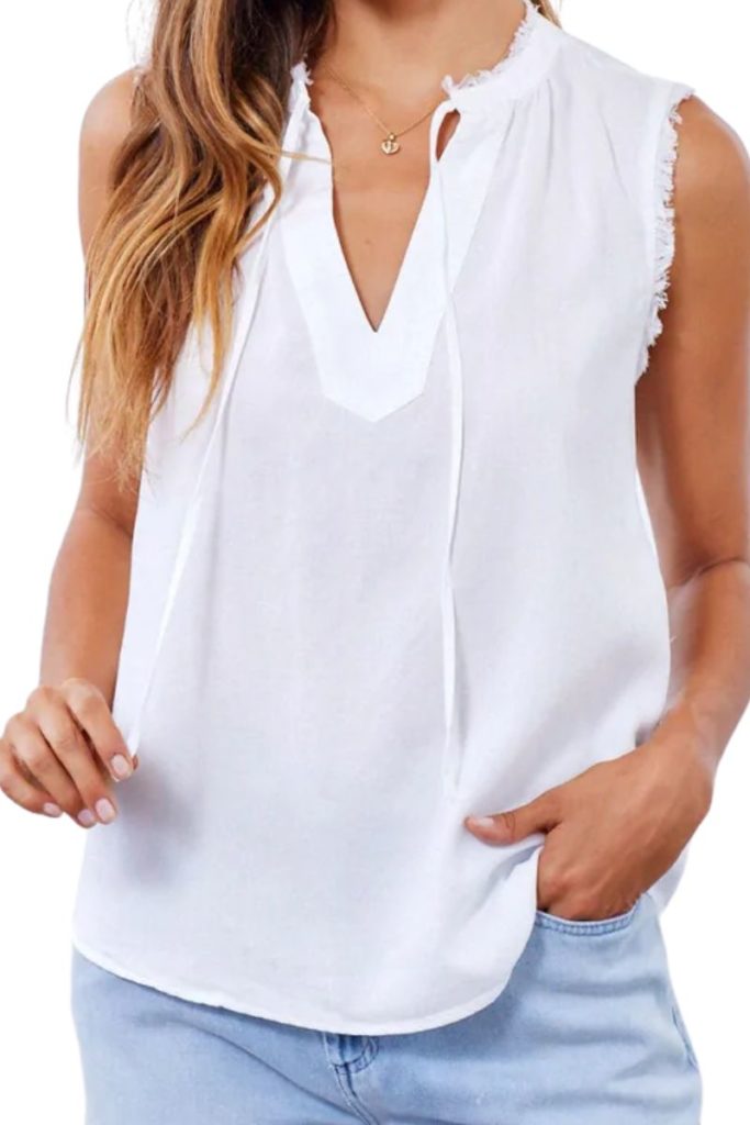 Bella Dahl Fray Edge Tank in White Cotton Island Women s