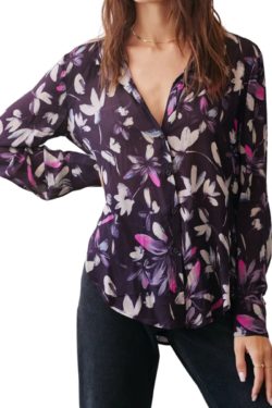 bella dahl l/s clean shirt in floral plum print