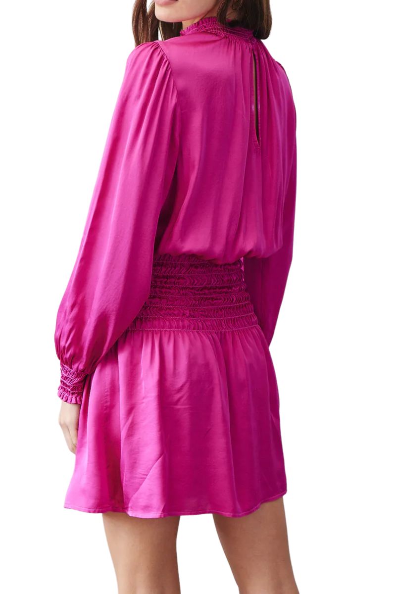 Bella Dahl Mini Smocked Waist Dress in Rich Magenta