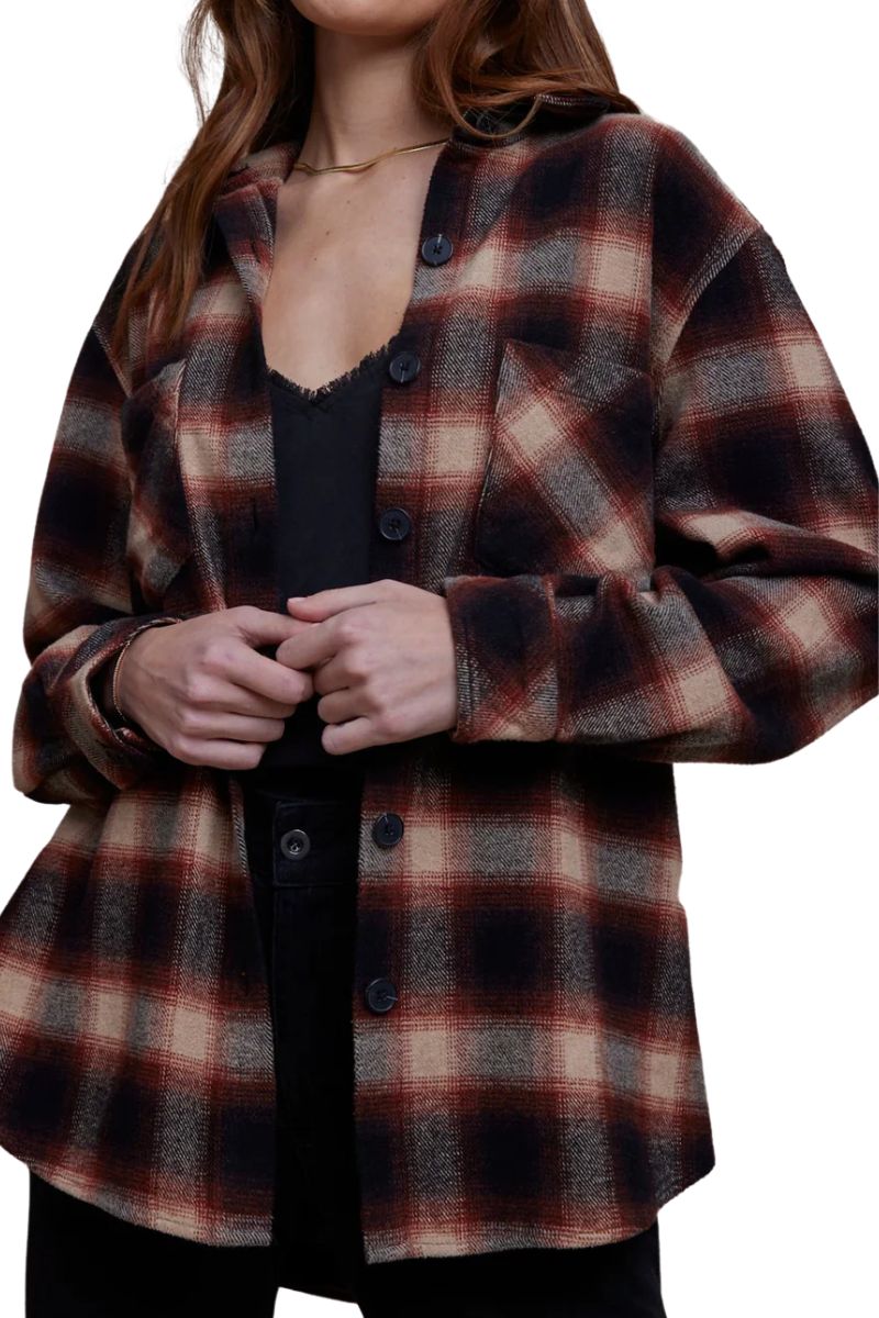 bella dahl oversized shacket in heritage red plaid