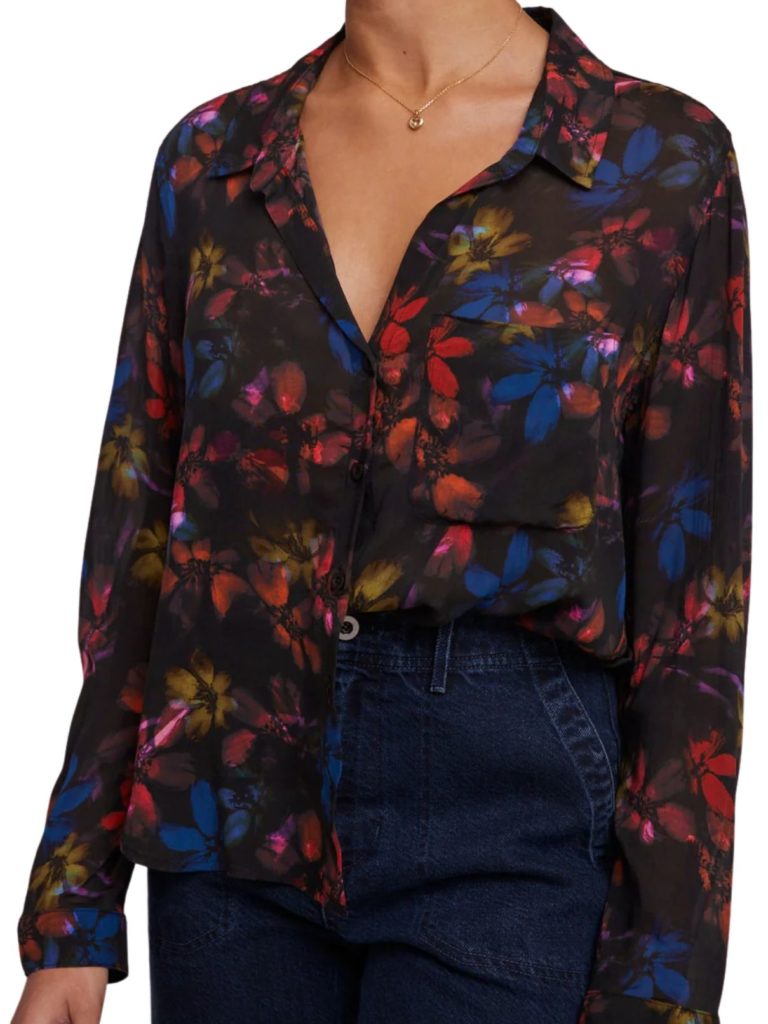 bella dahl round button down blouse in evening garden print