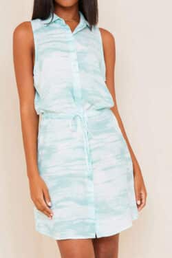 bella dahl swing hem sleeveless dress in aqua brushed print 106094