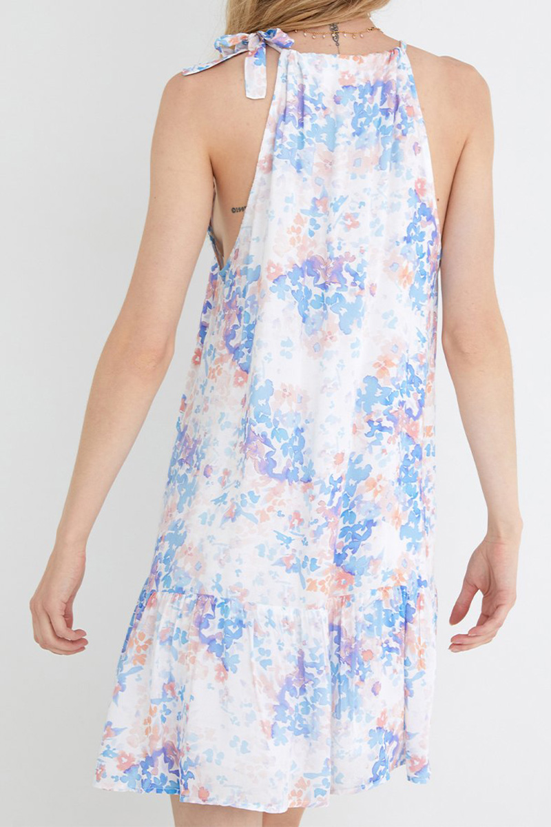 bella dahl tie front halter dress in painterly floral print 87656