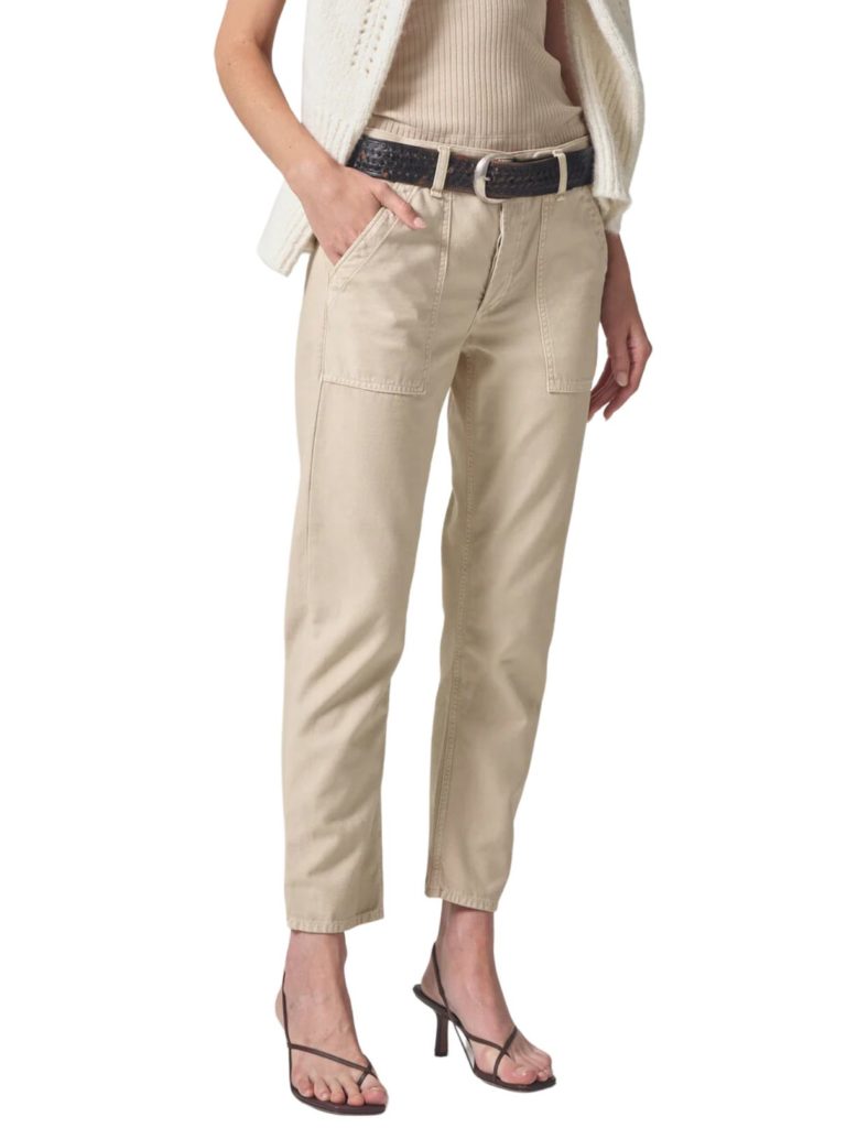 citizens of humanity leah sateen cargo pant in taos sand