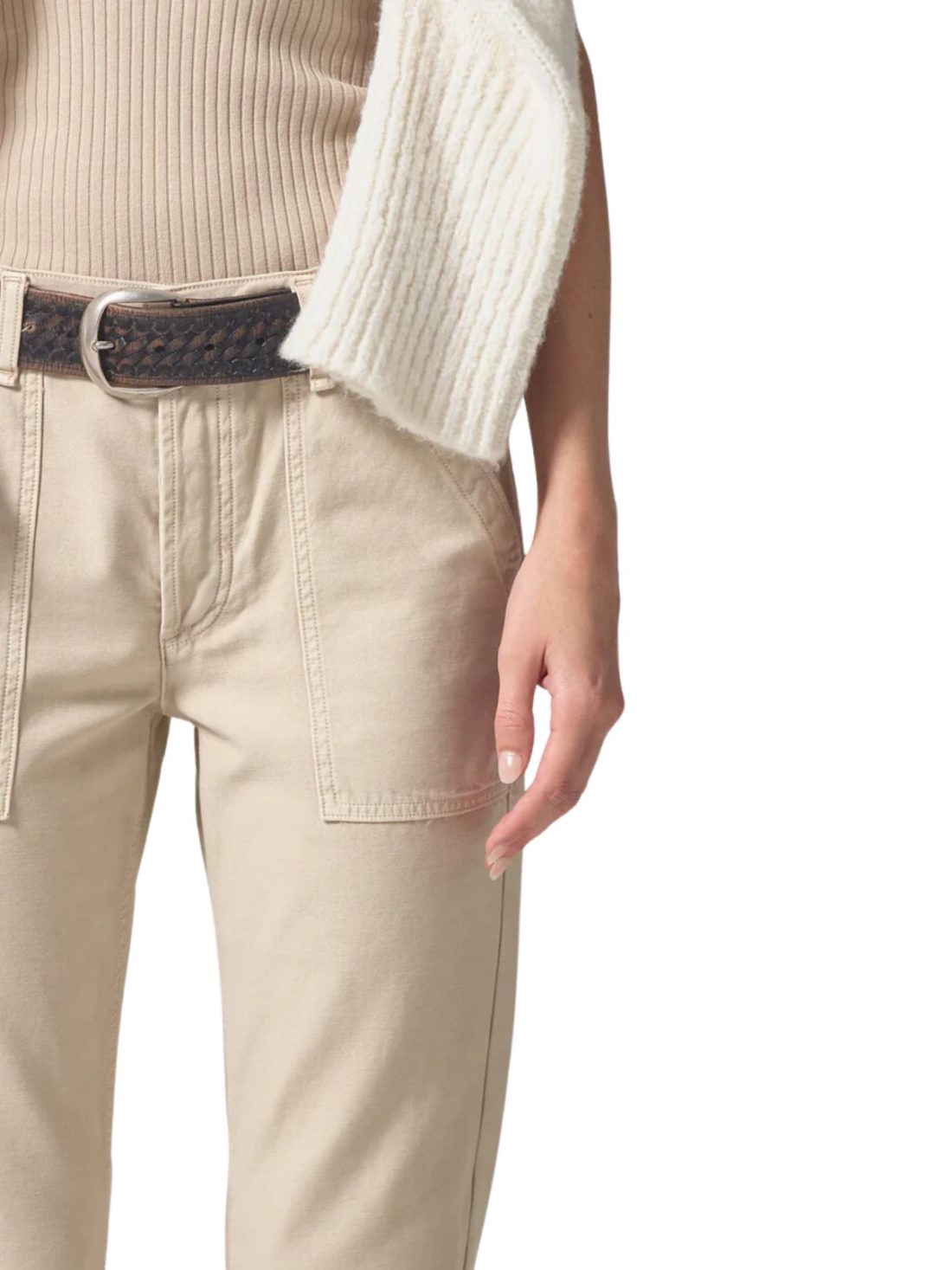 citizens of humanity leah sateen cargo pant in taos sand