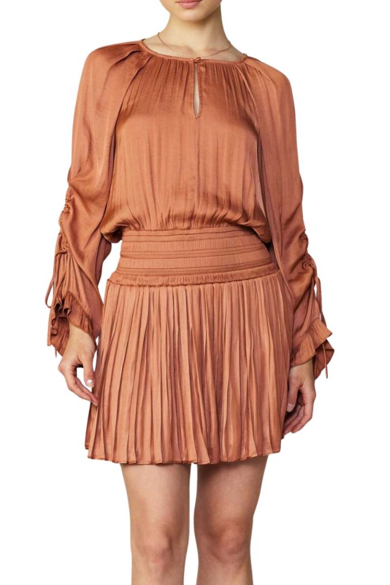 current air drawstring sleeve dress in rust