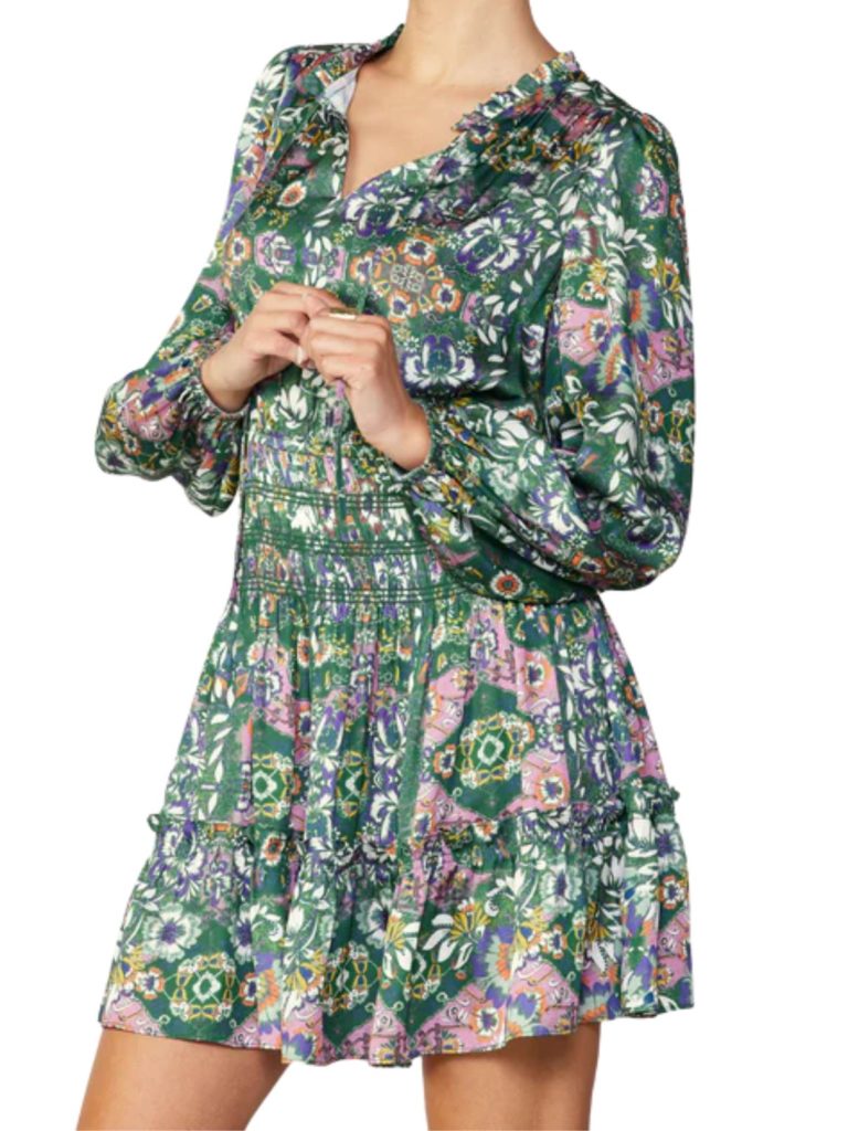 current air floral balloon sleeve mini in green floral