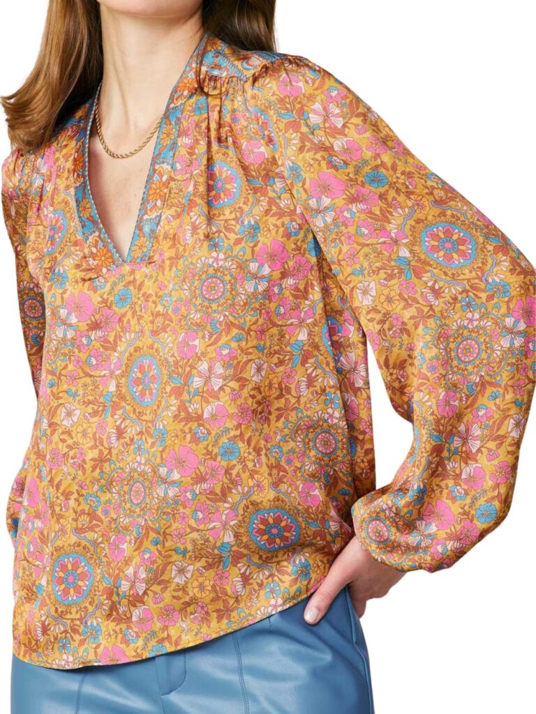 current air l/s silkie balloon sleeve top in marmalade multi