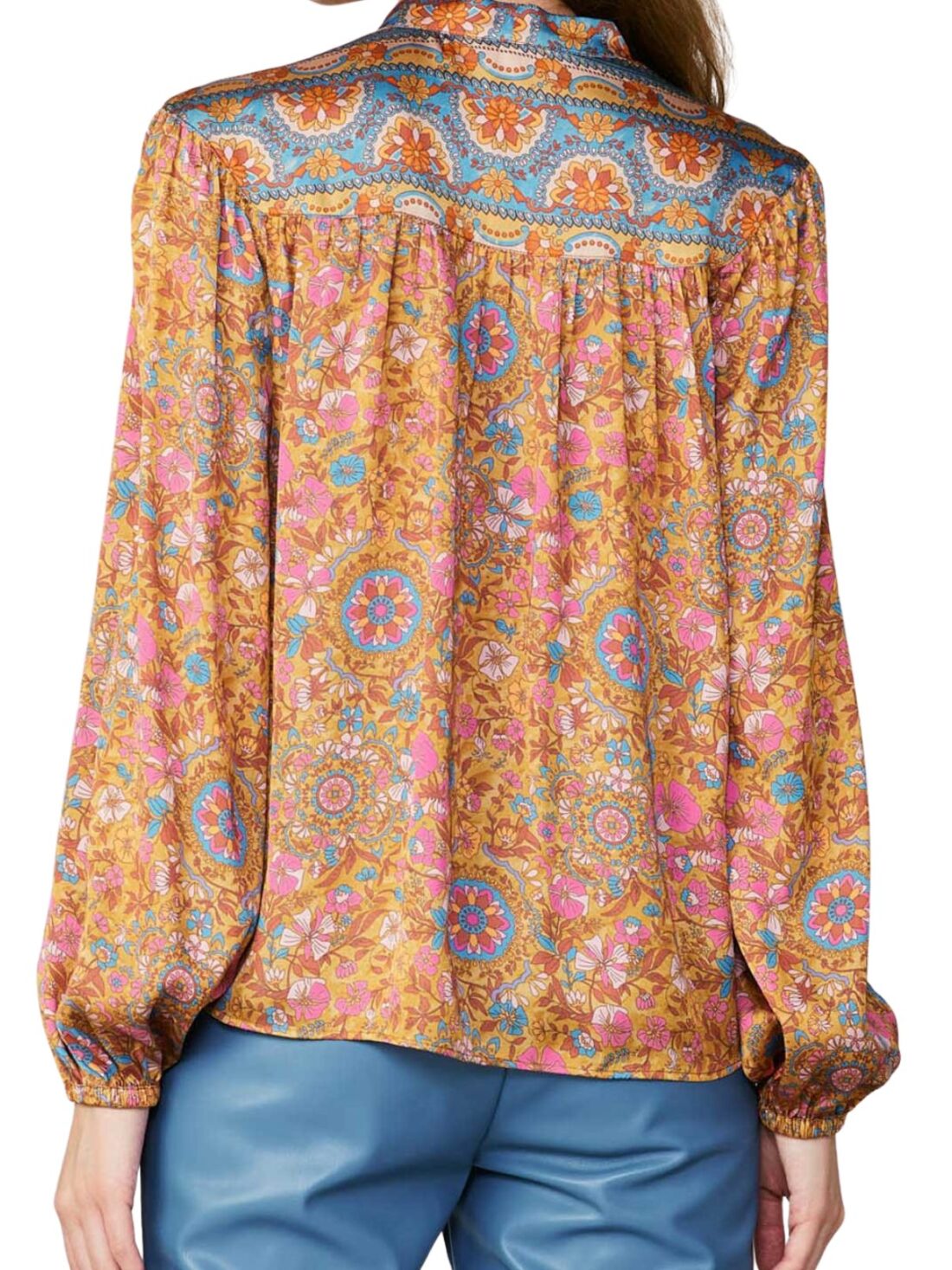 current air l/s silkie balloon sleeve top in marmalade multi