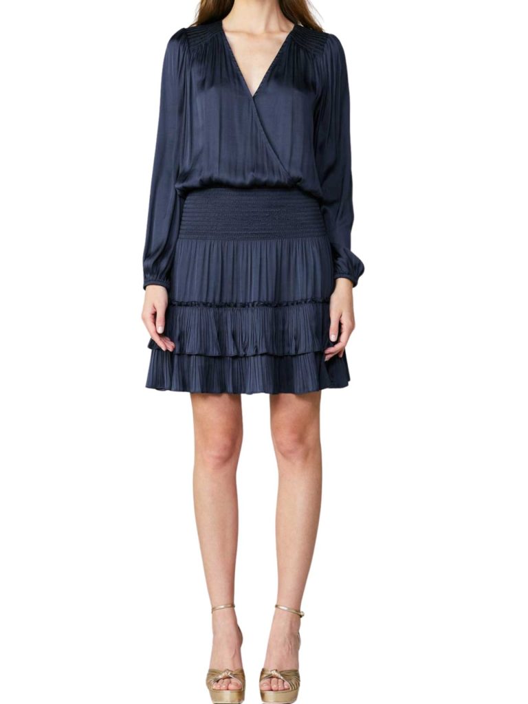 current air l/s surplice tierred dress in navy