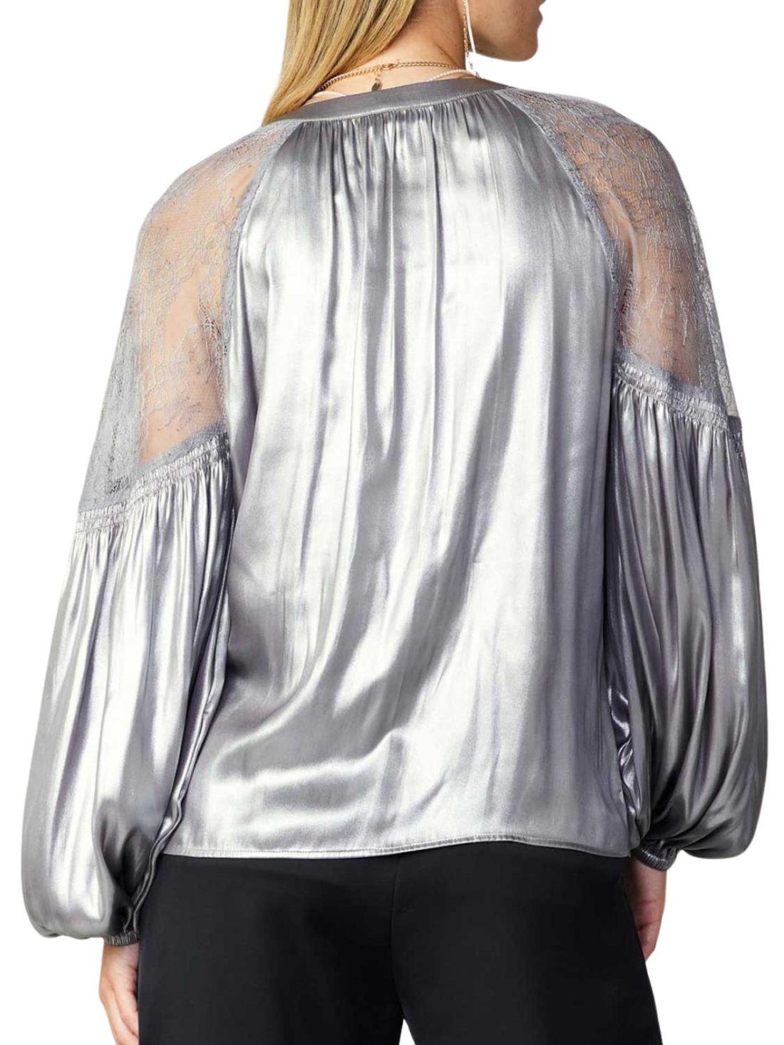 current air split neck blouse in silver