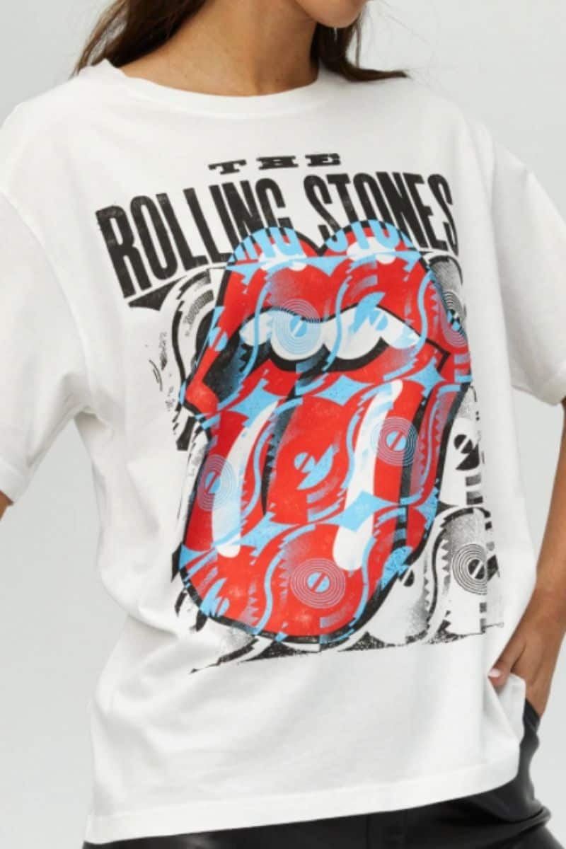 daydreamer 100 cotton rolling stones record tongue boyfriend tee in vintage white 107567