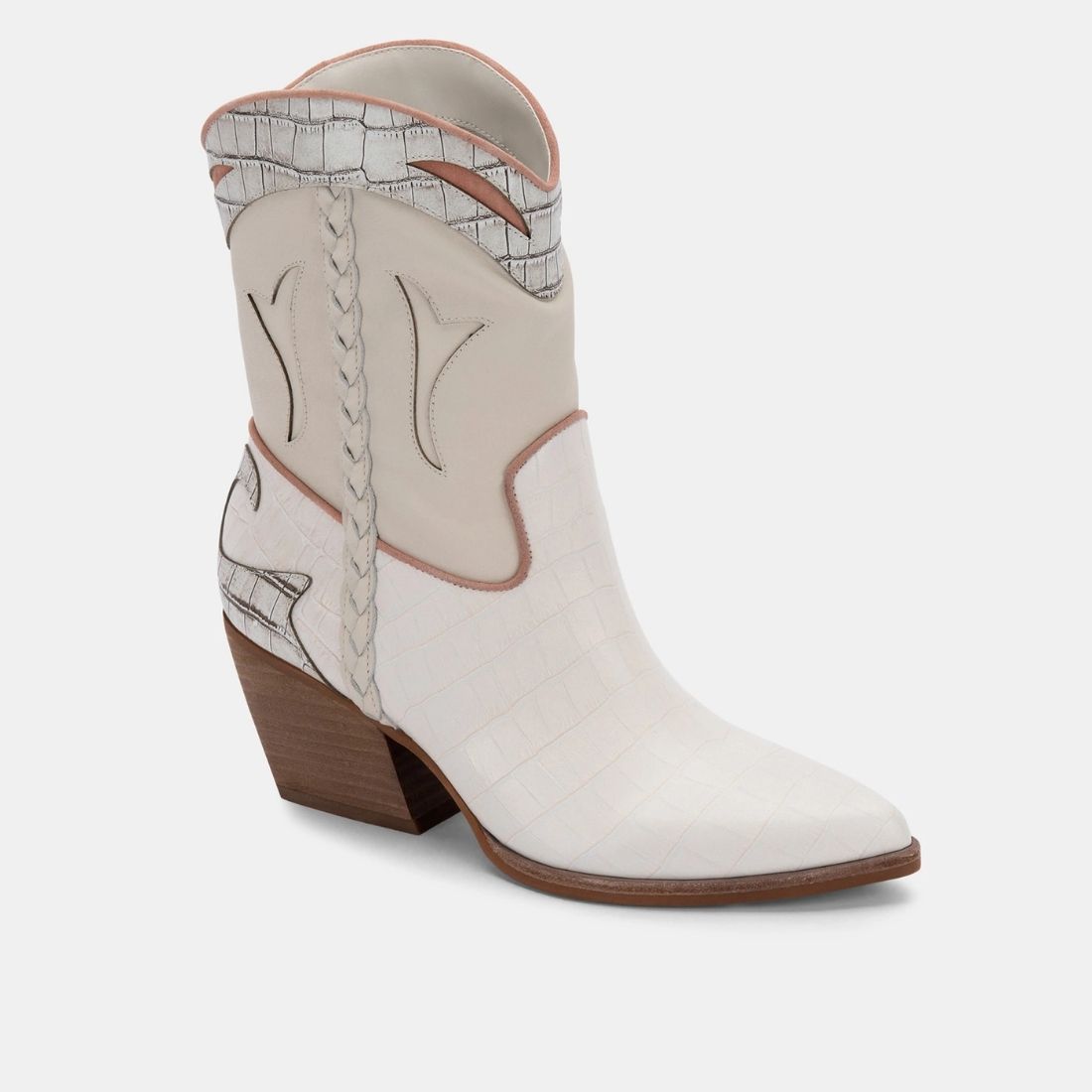 dolce vita loral cowboy boot in ivory croco leather 108257