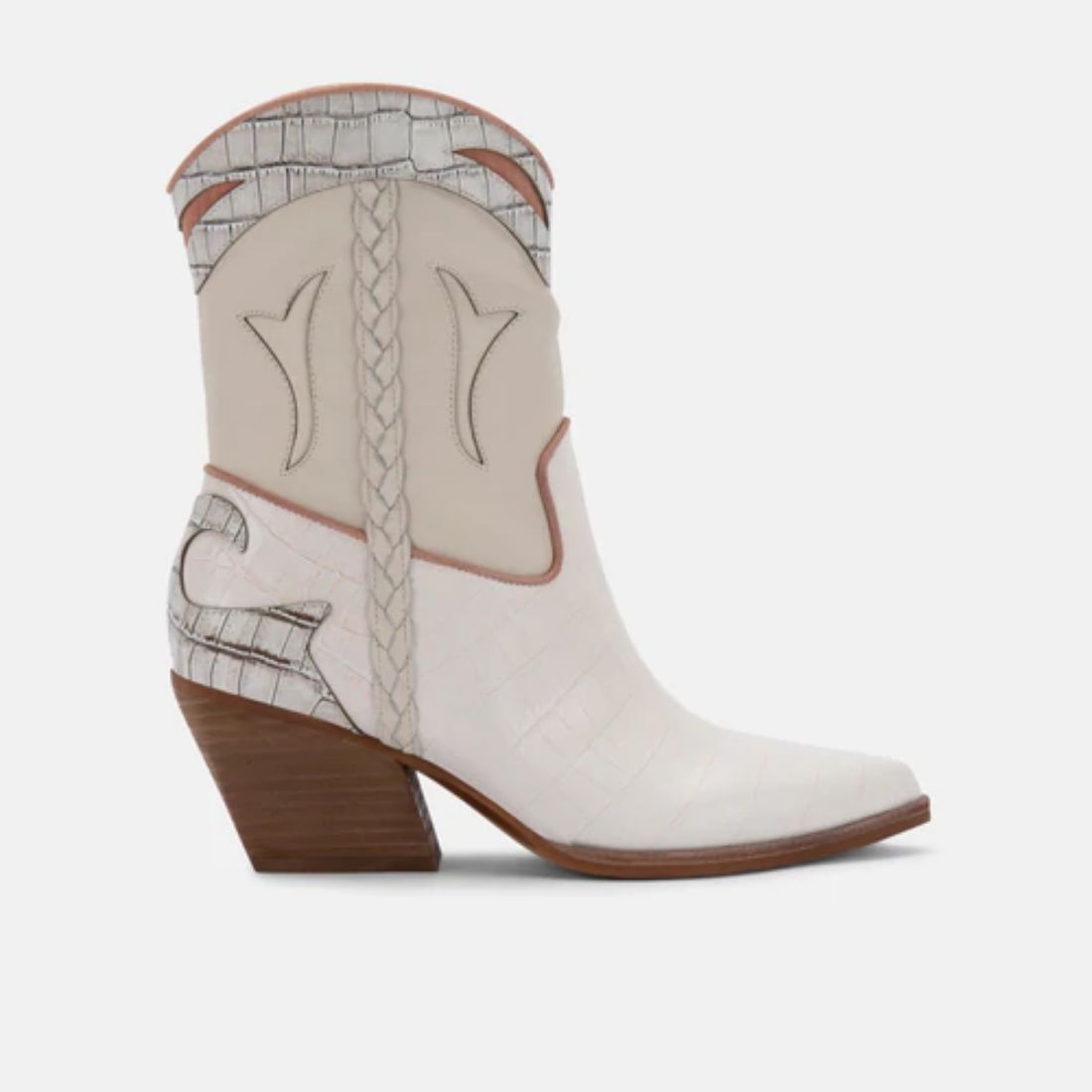 dolce vita loral cowboy boot in ivory croco leather 108257
