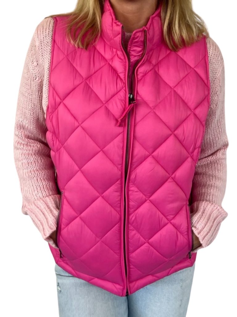 dylan fitted zip front vest in bright rose