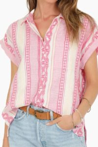 dylan ss embroidered shirt in raspberry 111239