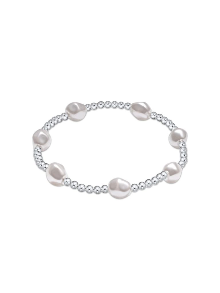 e newton admire 3mm bracelet in pearl with silver