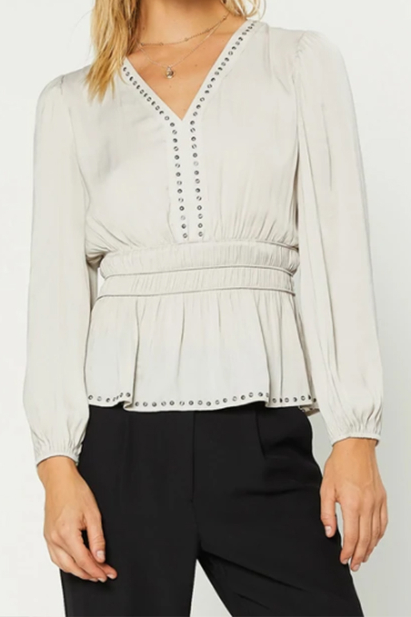 embellished blouse in lt taupe 100096