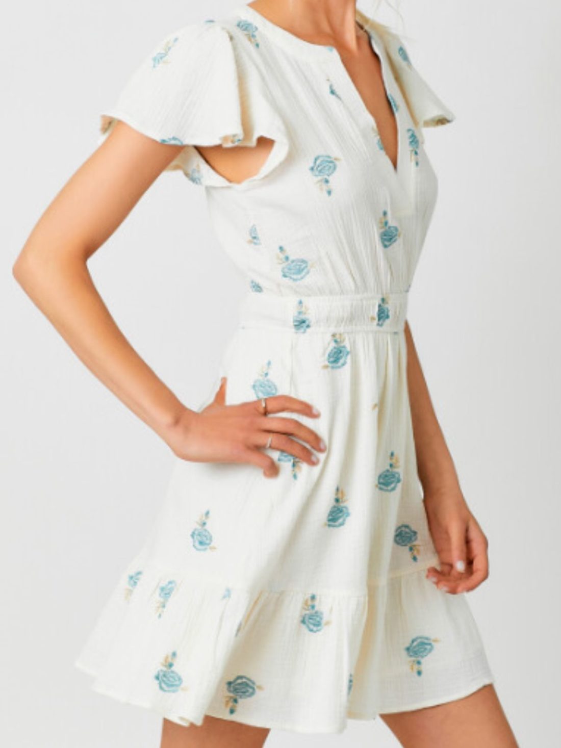 embroidered gauze dress in almond
