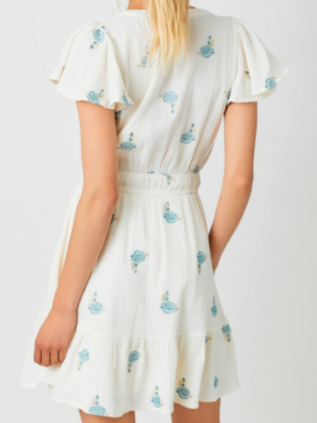 embroidered gauze dress in almond