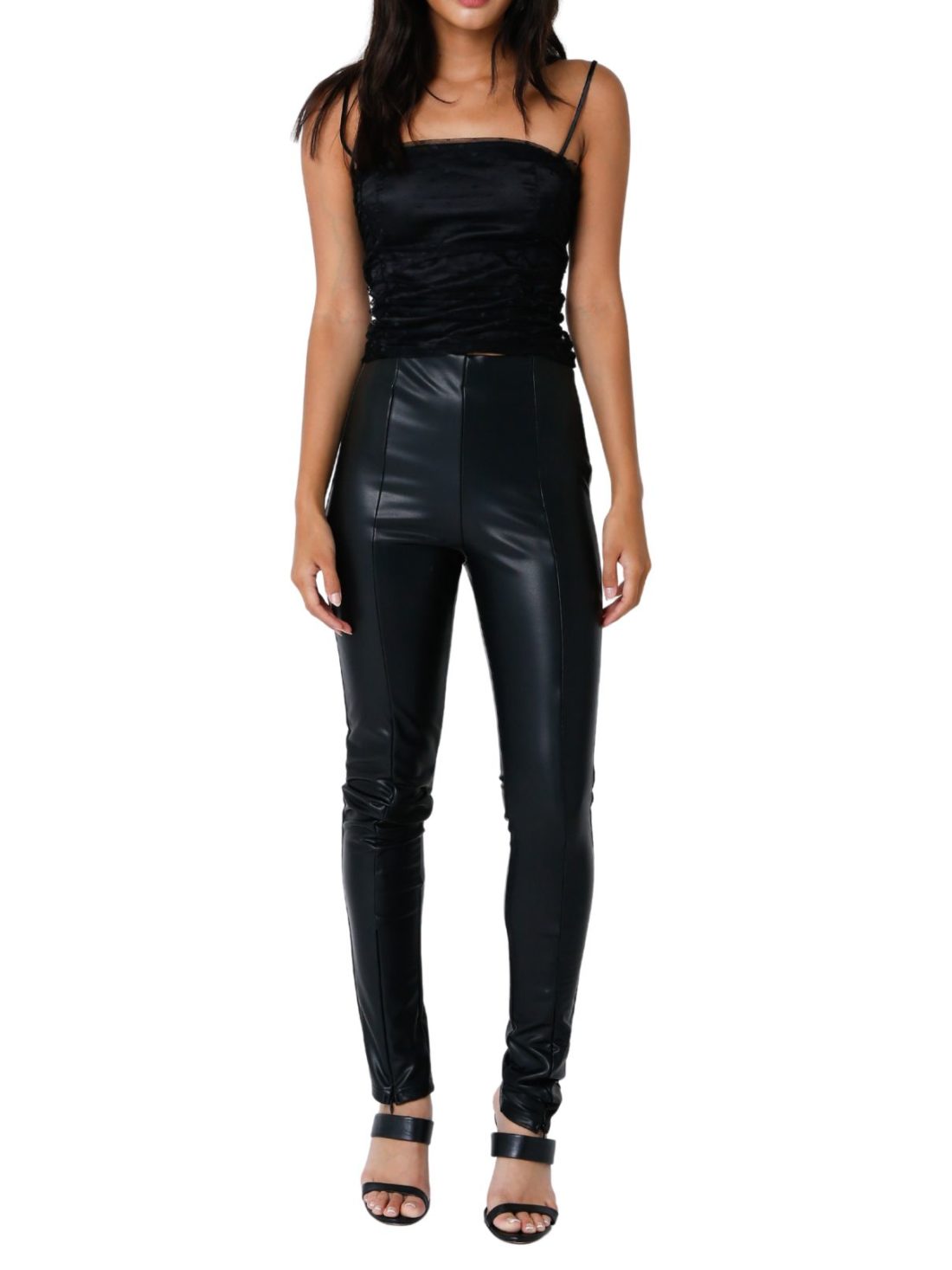 faux leather leggings in black