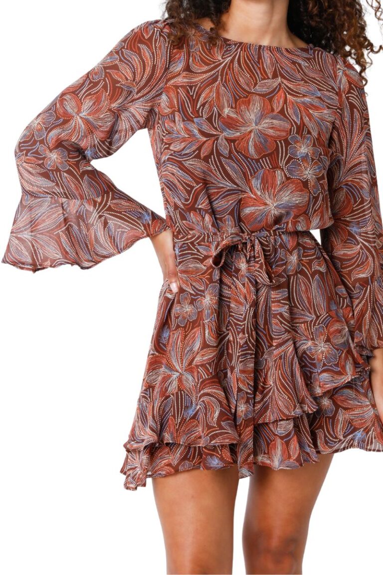 flare mini dress in brown copper