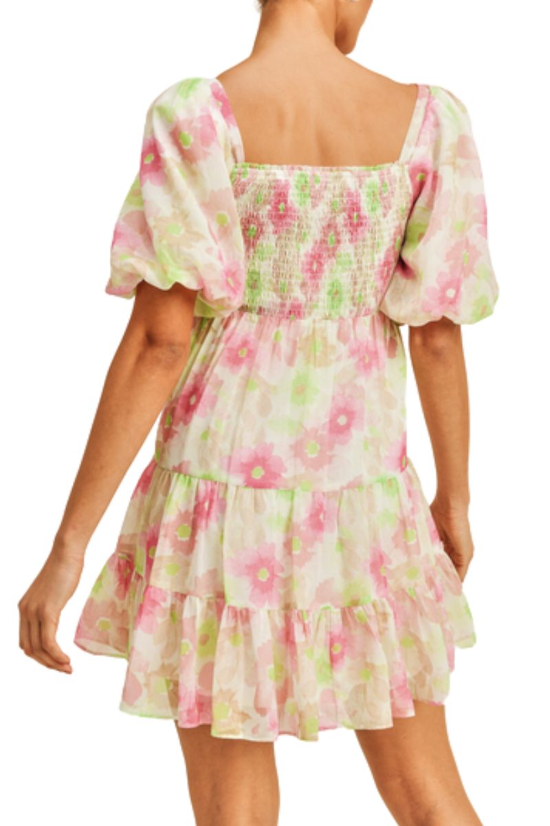 floral balloon sleeve mini in watermelon floral