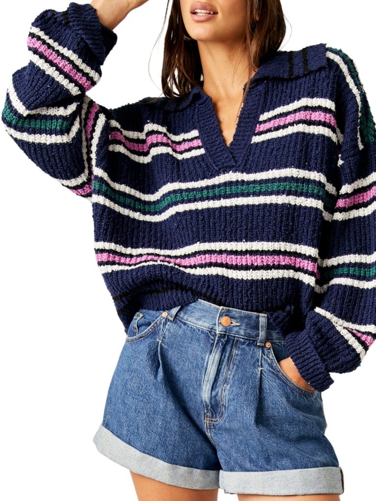 free people kennedy pullover in midnight sail