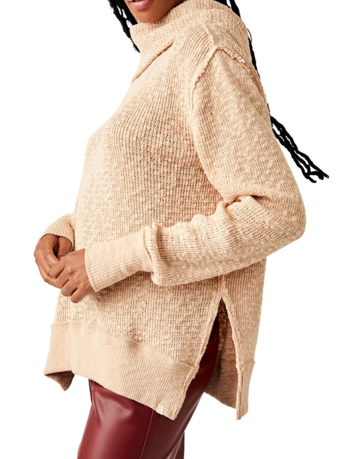 free people tommy turlte neck sweater in toasted almond