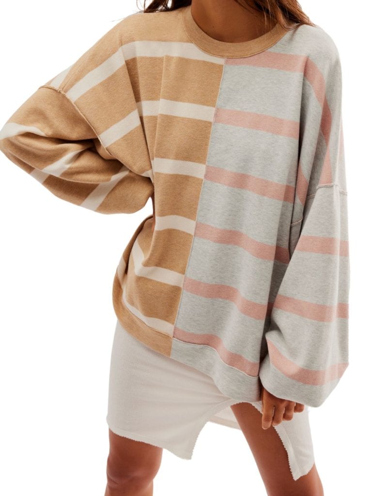 free people uptown stripe pullover in camel/gray combo