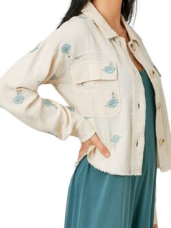 gauze embroidered jacket in almond