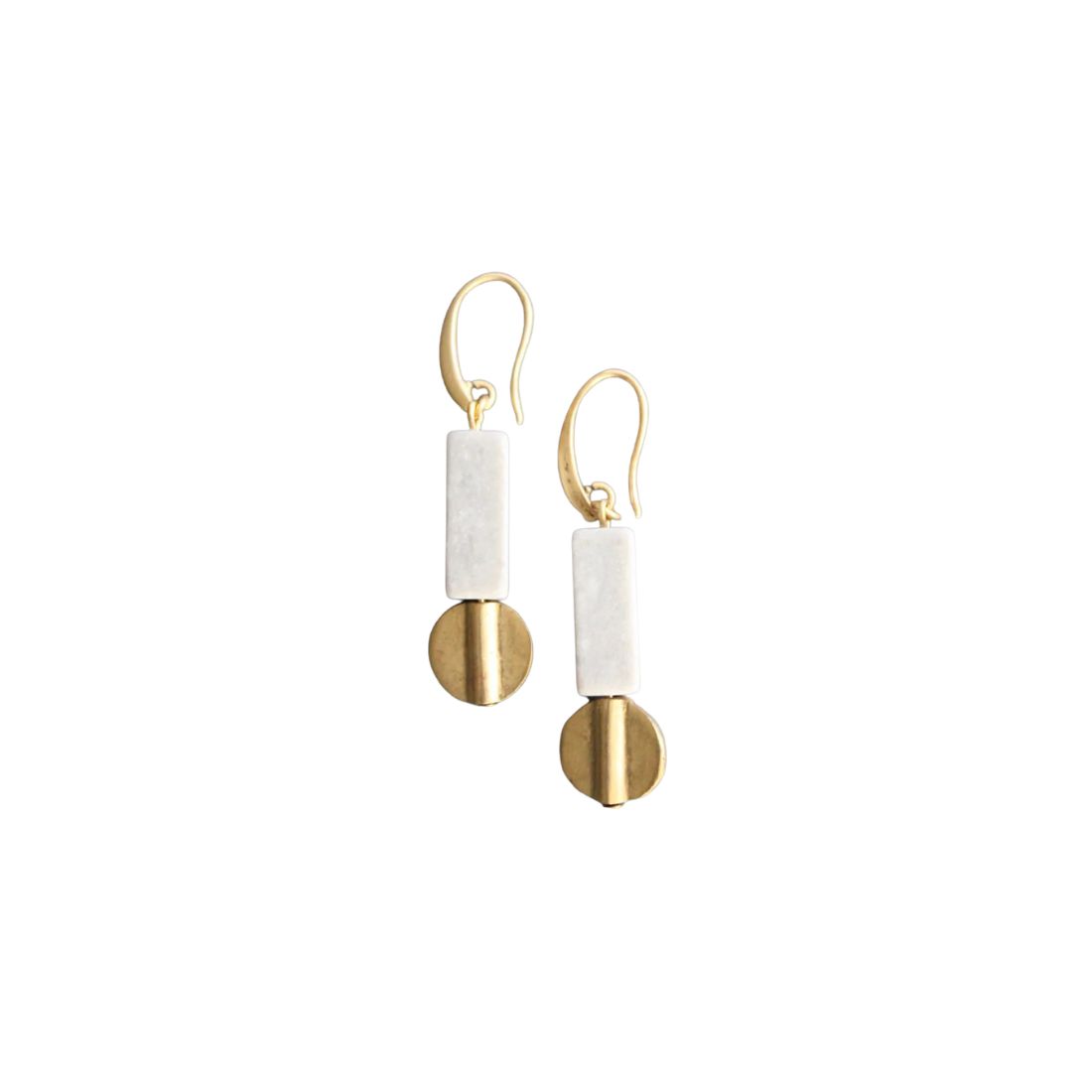 gray marble and brass earring 111838