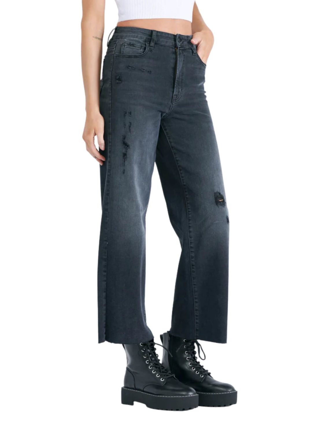 hidden jeans nori wide leg crop in black