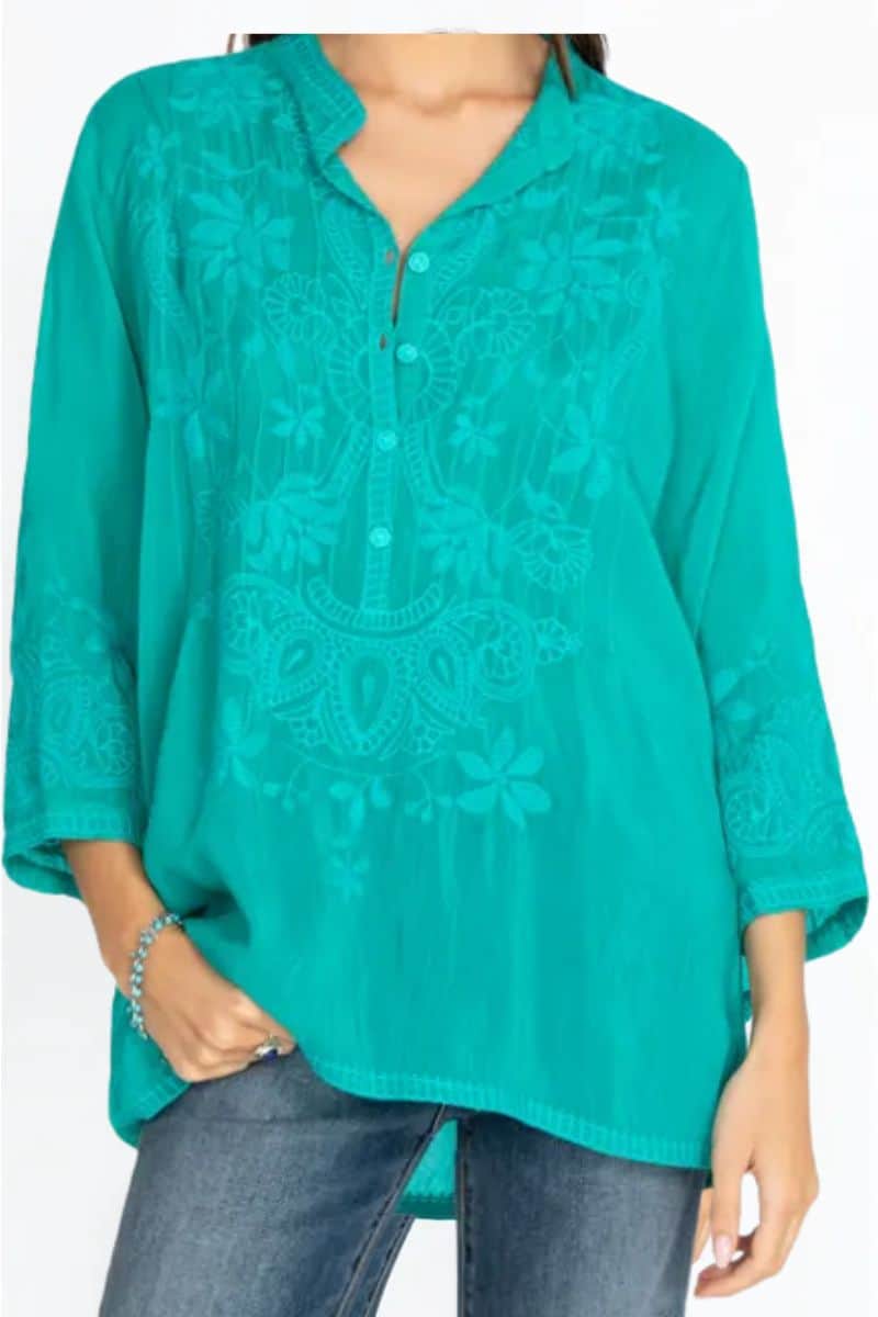 johnny was coleection jeta blouse in tropical teal 112425