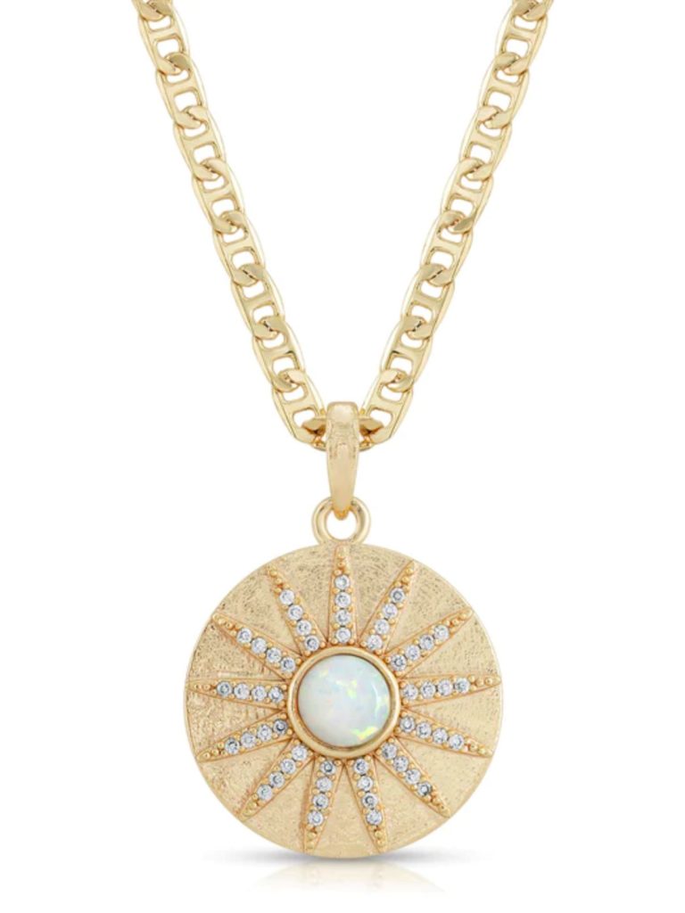 joy dravecky stargazer necklace in gold with opal stone
